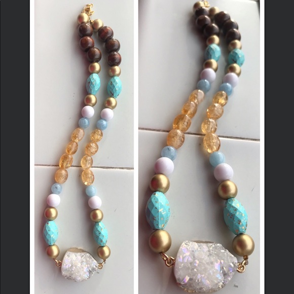 Handmade Druzy Aura Quartz necklace - Picture 1 of 2